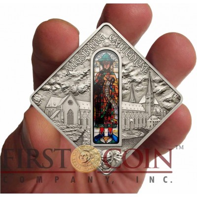 Palau AUGSBURG CATHEDRAL PROPHET JONAH $10 Series SACRED ART Silver coin 2012 Antique finish Stained Glass 1.6 oz